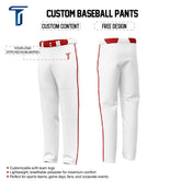 Custom White Red Side-Stripe Stretch Practice Loose-fit Baseball Pants